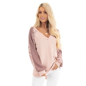 🎅 💙 🟦 Leopard & Waffle Knit Top NWOT